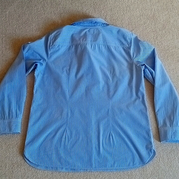 Woman's Med Talbots Embroidered Blouse Blue and White Stripe - Picture 5 of 8